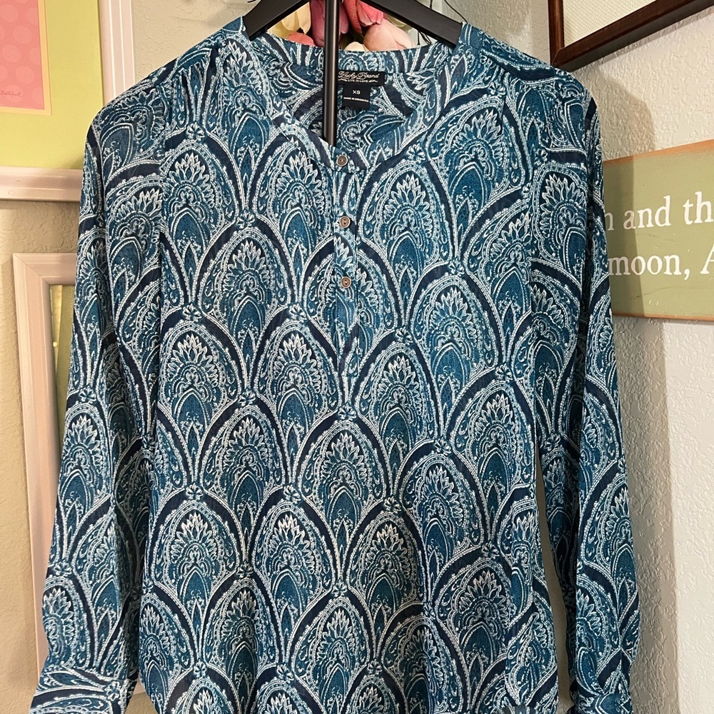 Lucky Brand Teal and White Blouse #061